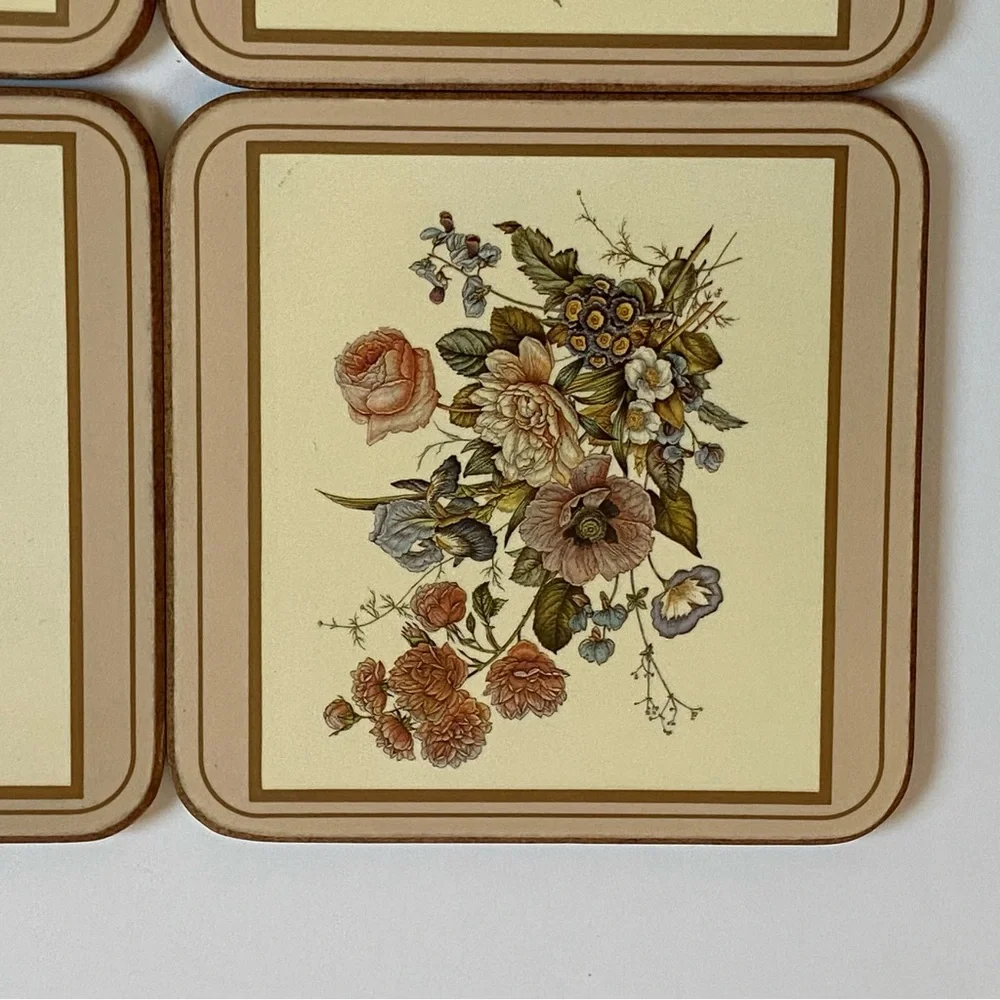 Pimpernel Coasters Lot of 6 Acrylic Cork Back Field Flowers England roses peony